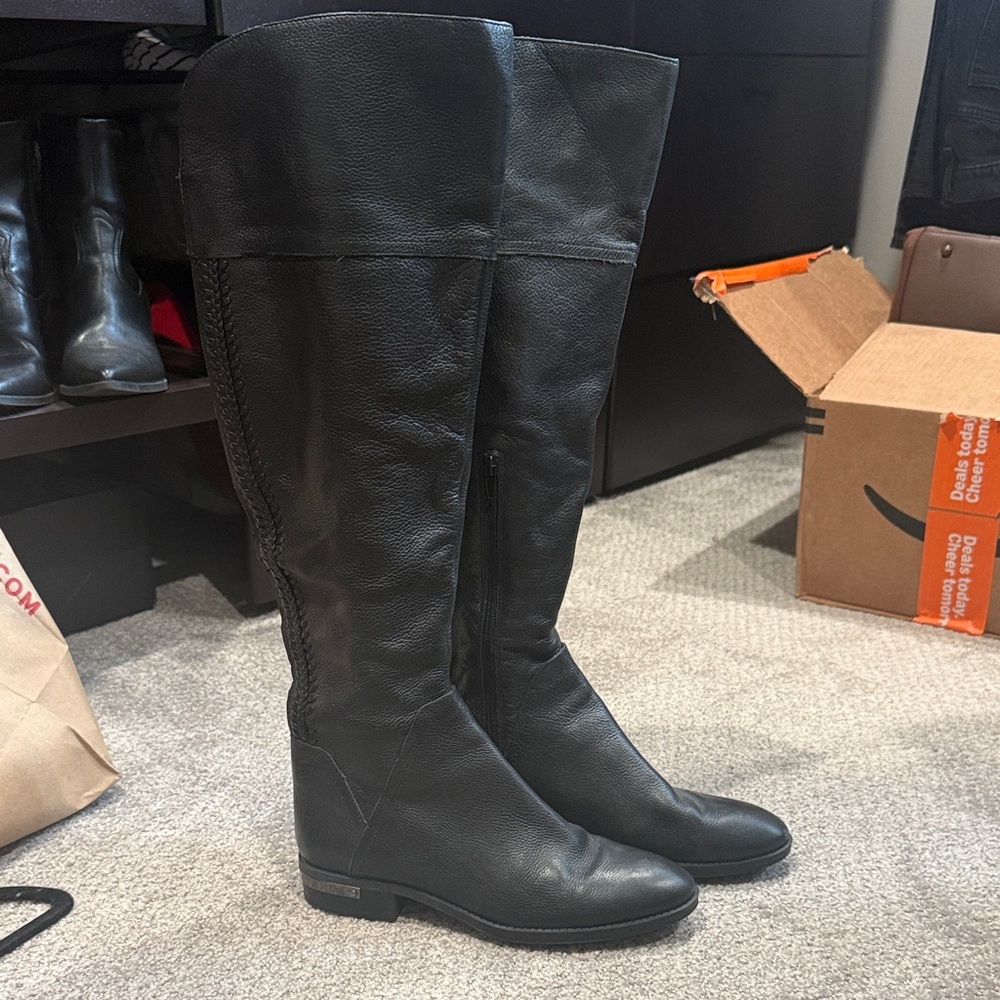 Vince Camuto Black Over-The-Knee Riding Boots with Side Zip
